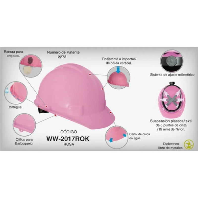Casco Seguridad Jyrsa Ajuste Matraca Dieléctrico Certificado #mlpos_21 | Color: Rosa #color_rosa #sku_eco-2017rok