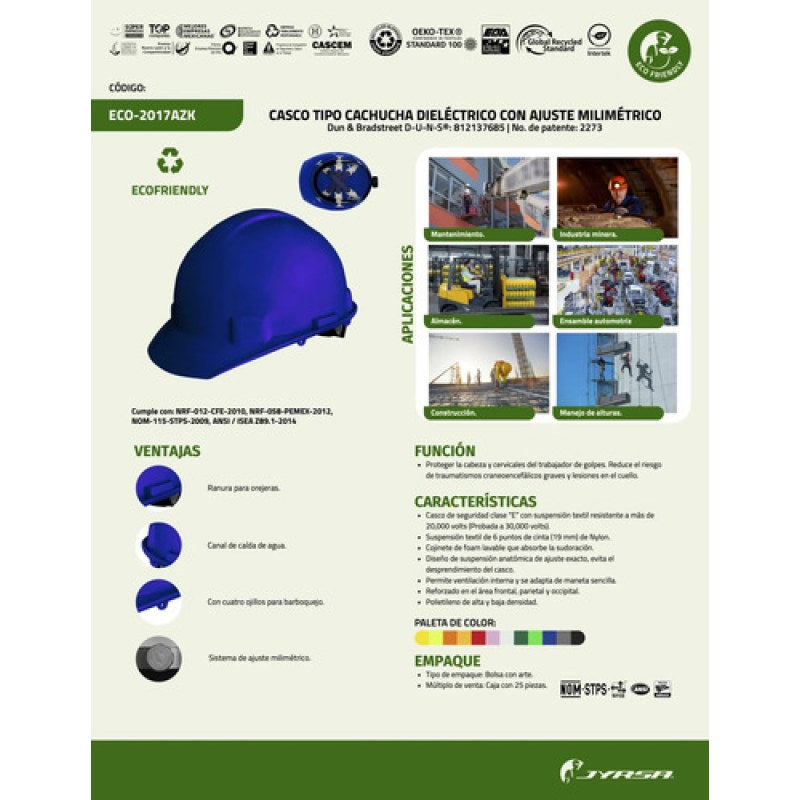 Casco Seguridad Jyrsa Ajuste Matraca Dieléctrico Certificado #mlpos_24 | Color: Azul #color_azul #sku_eco-2017azk