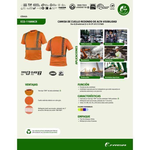 Playera Jyrsa Eco - 110 Con Reflejantes Alta Visibilidad Extra - Garufa Jeans