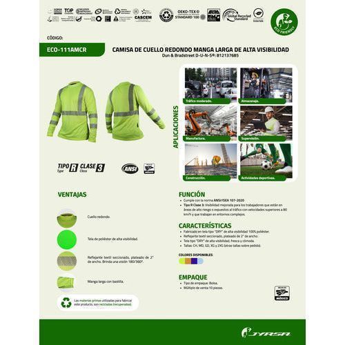 Playera Jyrsa Eco - 111 Manga Larga Reflejantes Tallas Extras - Garufa Jeans