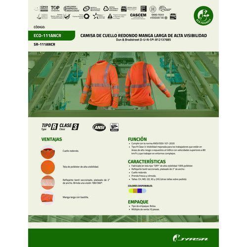 Playera Jyrsa Eco - 111 Manga Larga Reflejantes Tallas Extras - Garufa Jeans