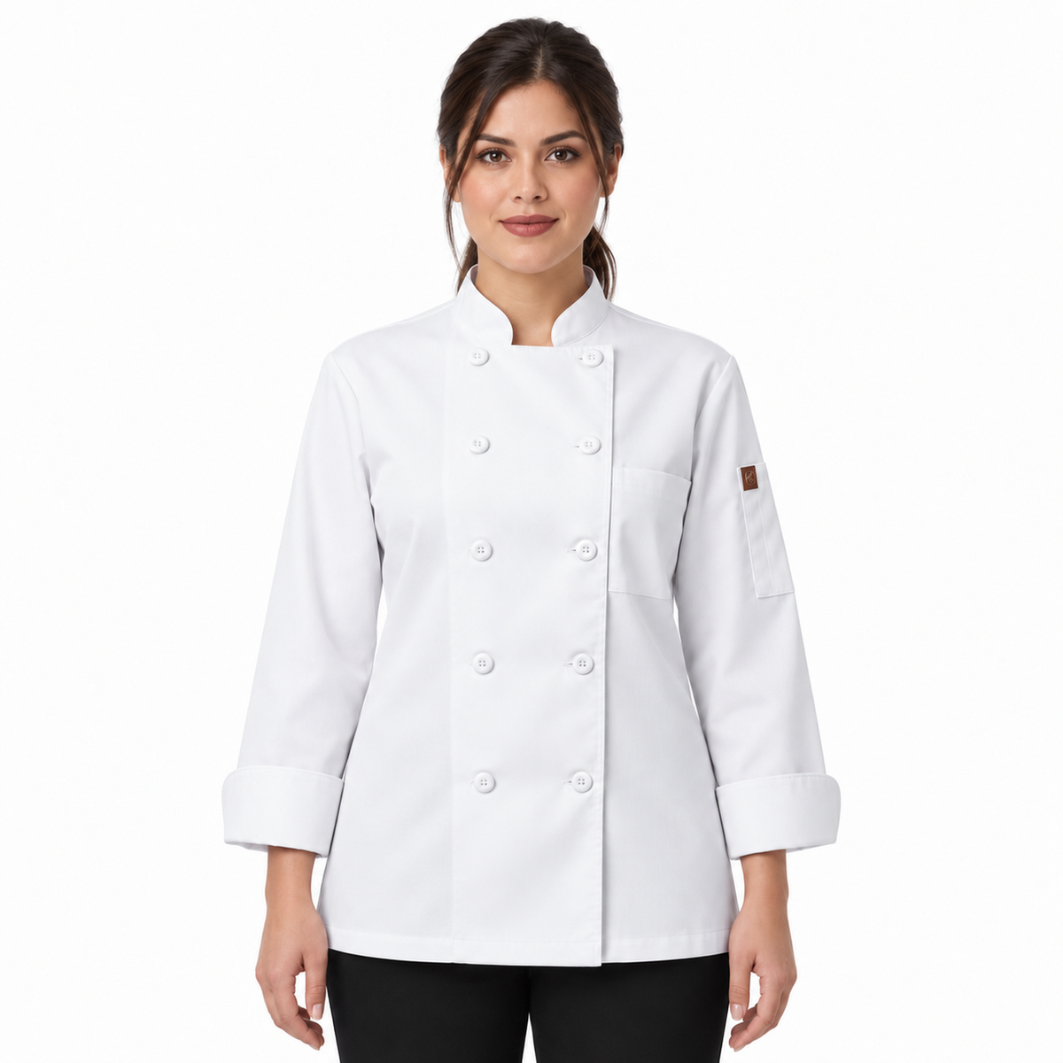 Filipina de chef para mujer Red Kap 041 Blanca, vista frontal con modelo | color:blanca