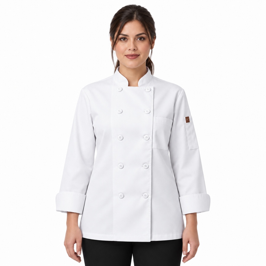 Filipina de chef para mujer Red Kap 041 Blanca, vista frontal con modelo | color:blanca