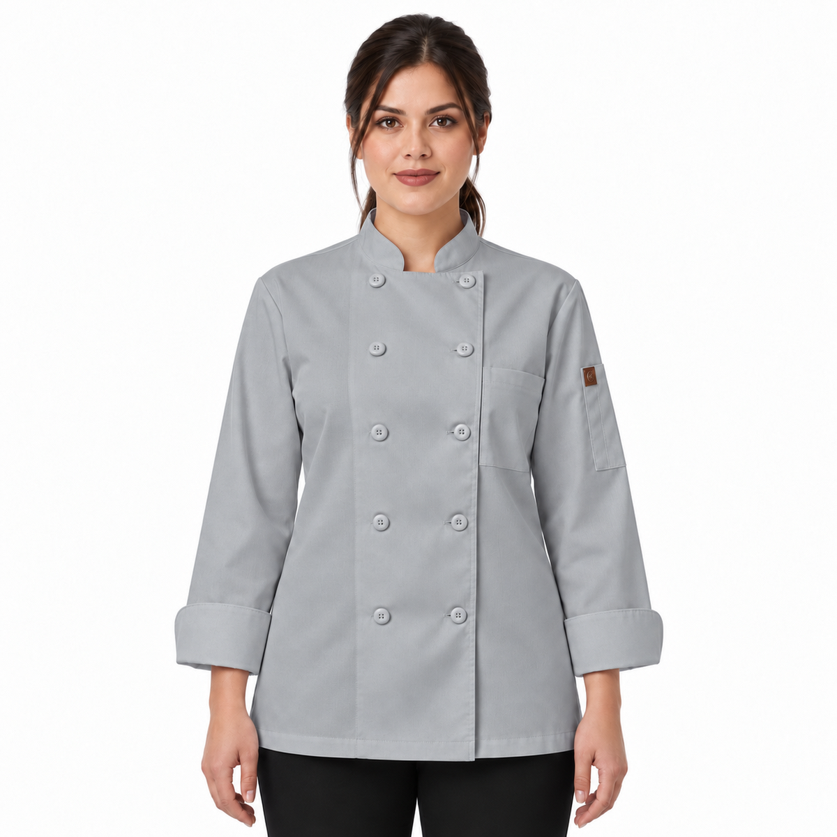 Filipina de chef para mujer Red Kap 041 Gris, vista frontal con modelo | color:gris