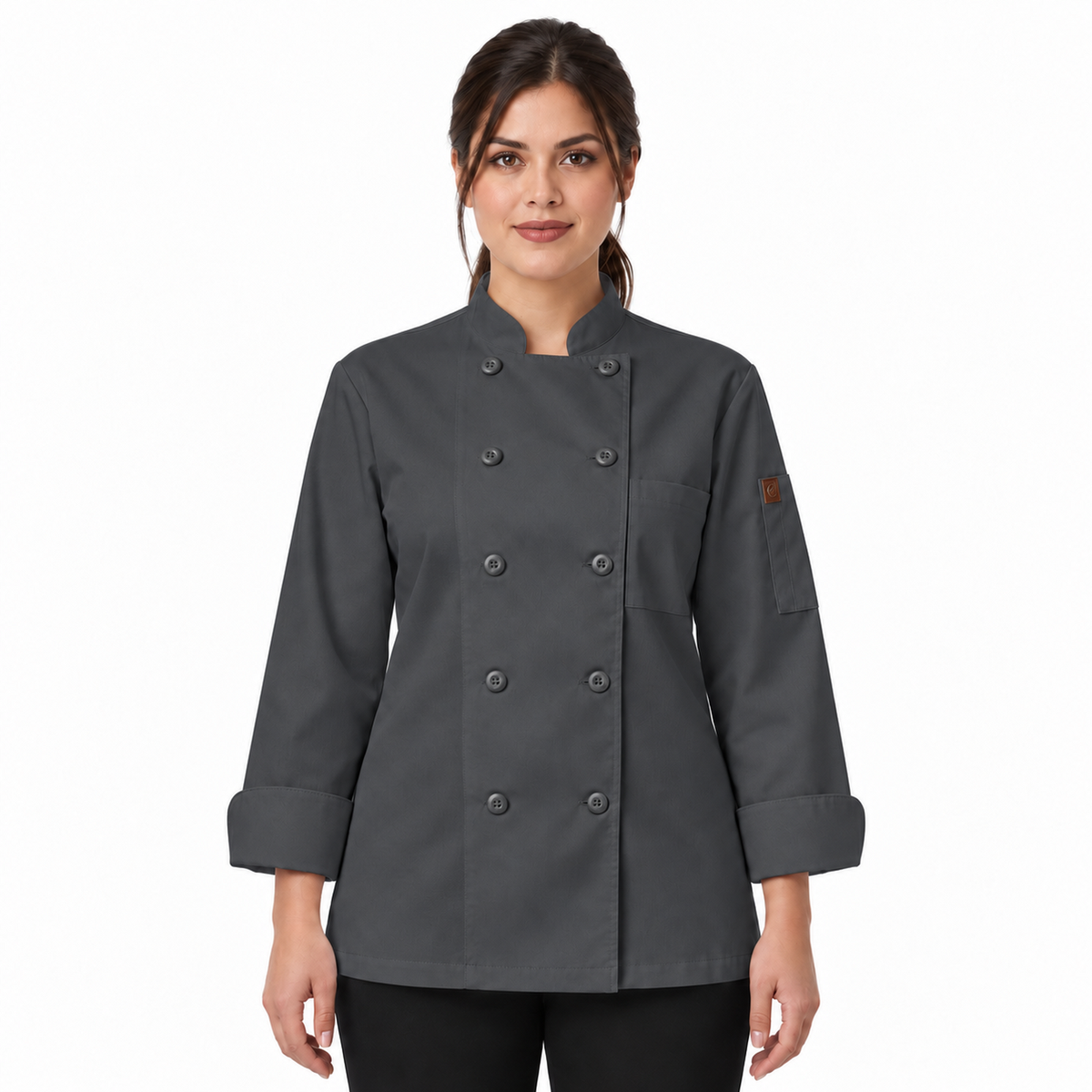 Filipina de chef para mujer Red Kap 041 Gris Oxford, vista frontal con modelo | color:gris-oxford