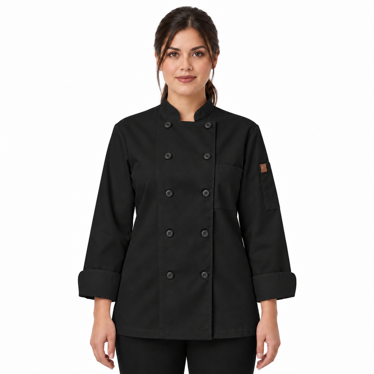 Filipina de chef para mujer Red Kap 041 Negra, vista frontal con modelo | color:negra