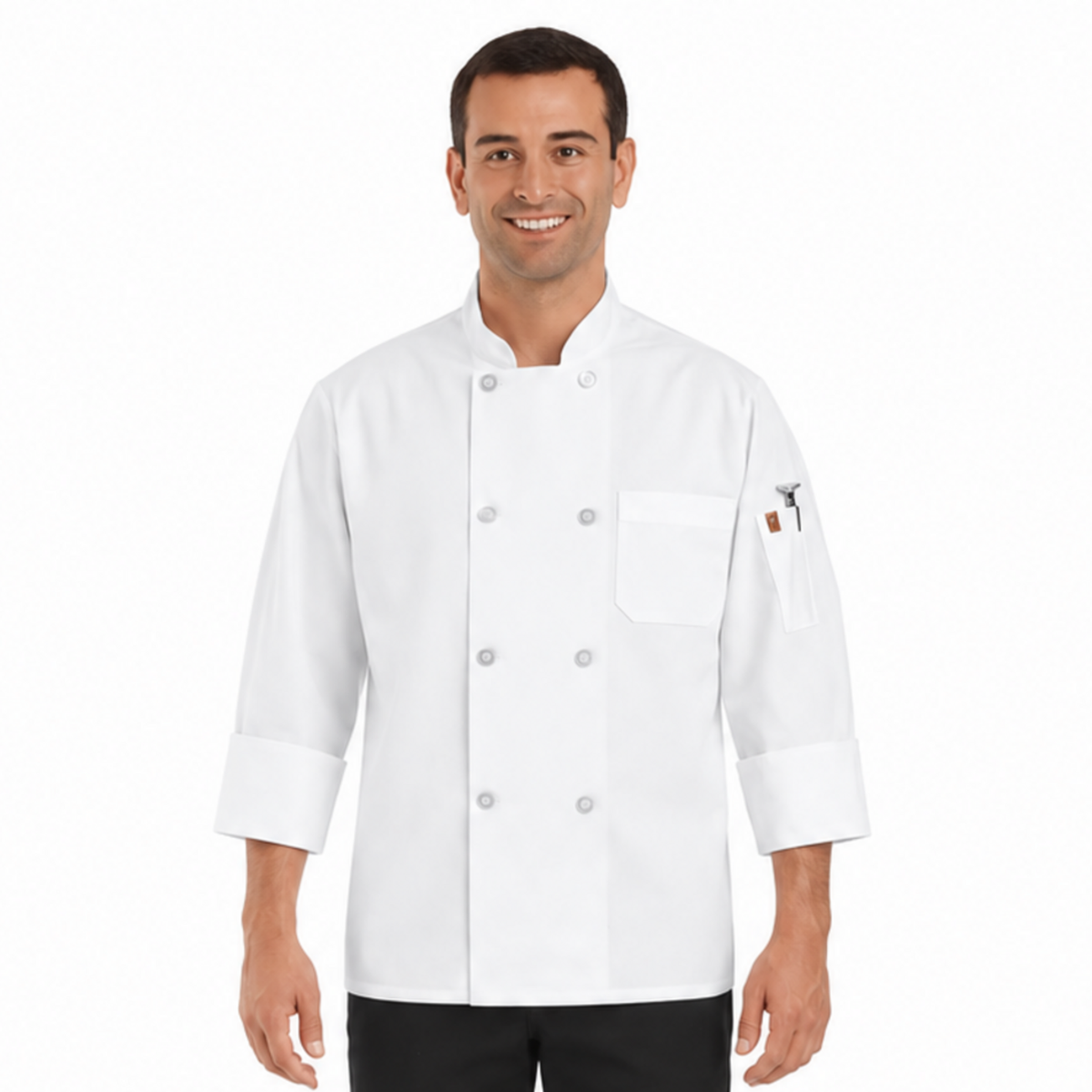 Filipina de chef Red Kap 0413 para hombre blanca, vista frontal con modelo | color:blanca