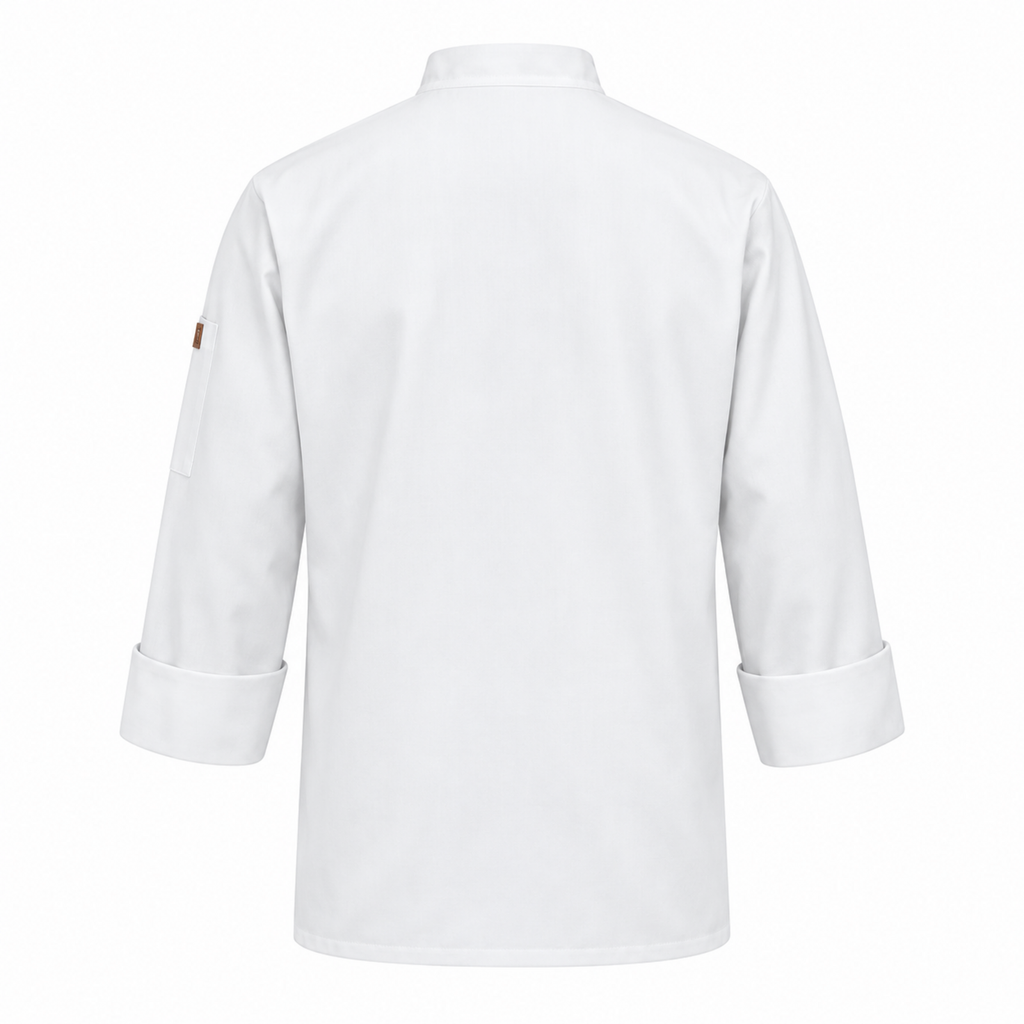 Filipina de chef Red Kap 0413 para hombre blanca, prenda sola vista posterior