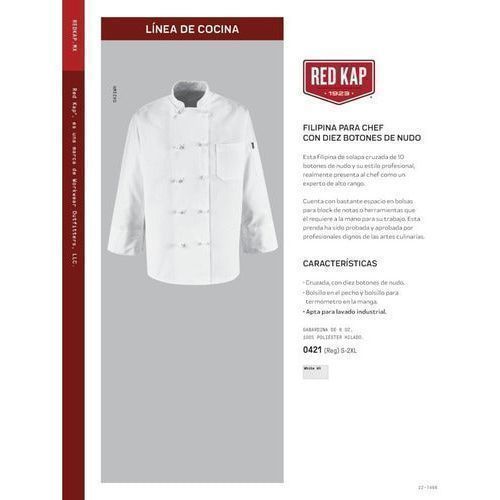 Red Kap 0421 Filipina Chef Cocina Manga Larga Botones Nudos - Garufa Jeans