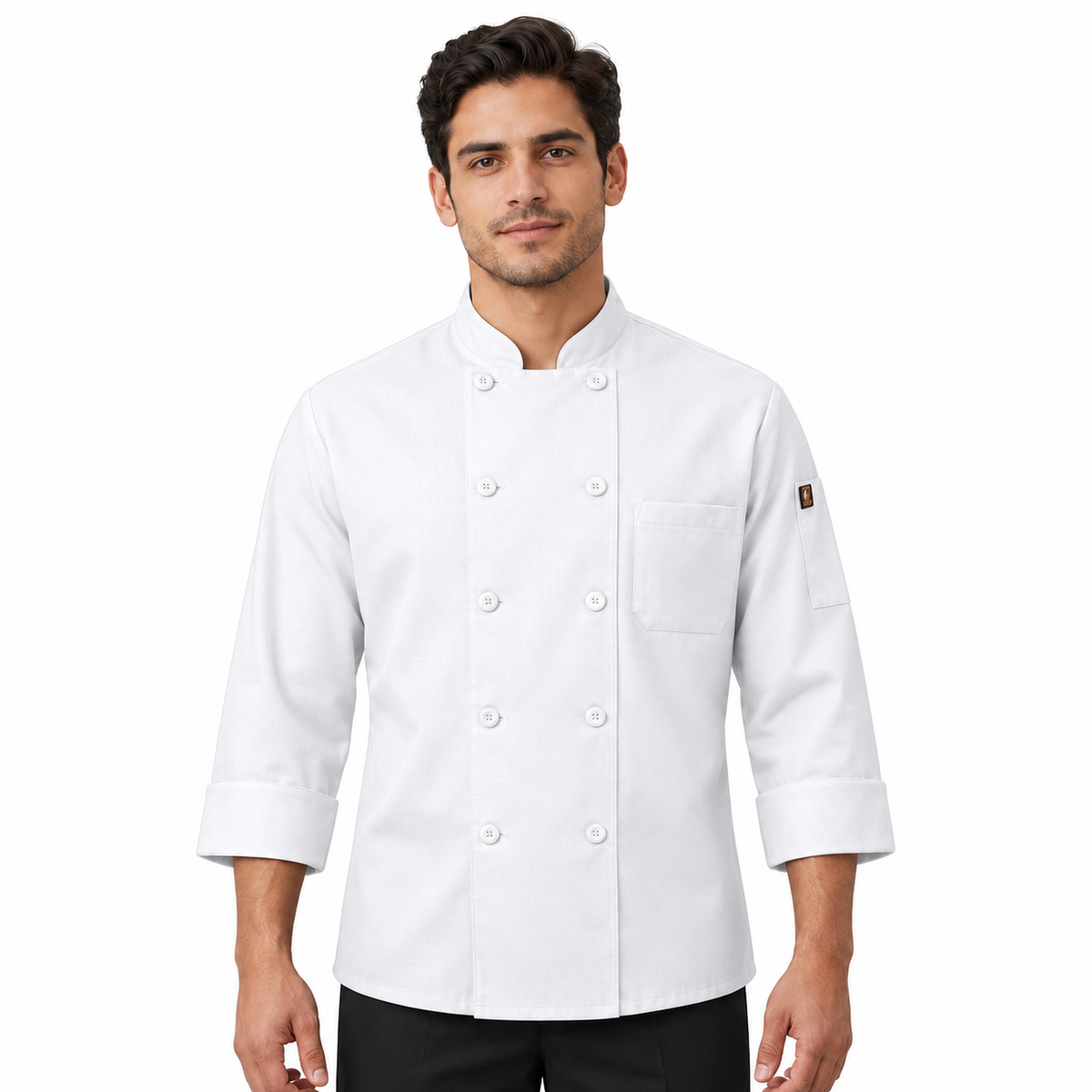 Filipina de chef Red Kap 042X para hombre blanca, vista frontal con modelo | color:blanca