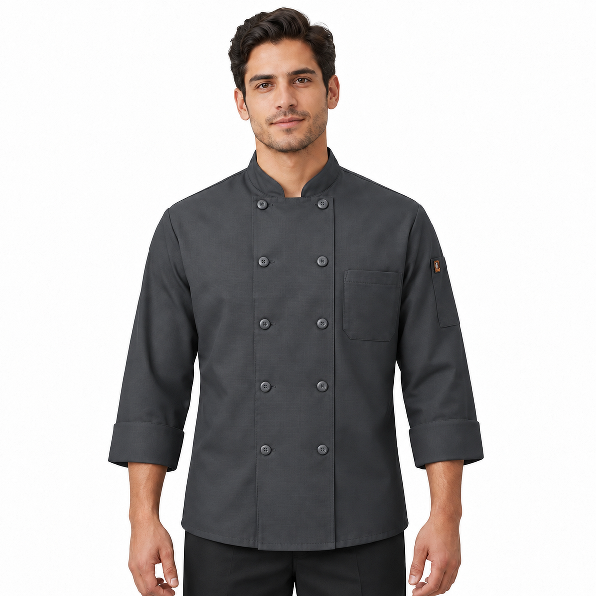 Filipina de chef Red Kap 042X para hombre gris, vista frontal con modelo | color:gris