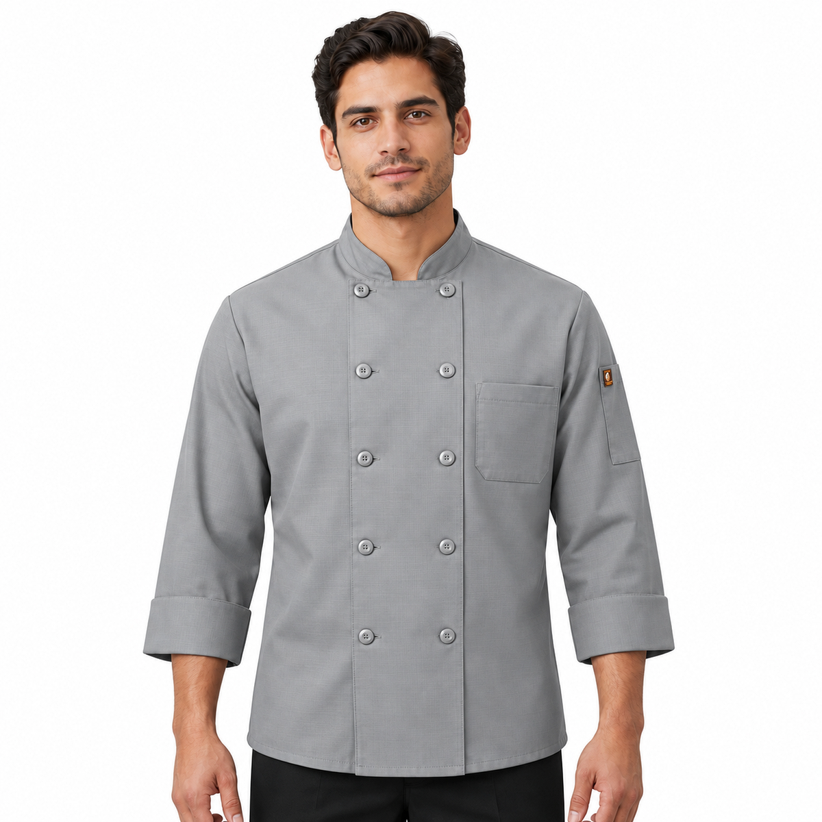 Filipina de chef Red Kap 042X para hombre gris Oxford, vista frontal con modelo | color:gris-oxford
