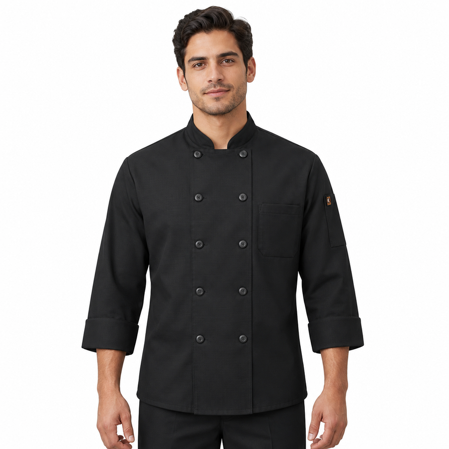 Filipina de chef Red Kap 042X para hombre negra, vista frontal con modelo | color:negra