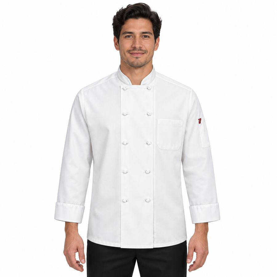 Red Kap 044X blanca para hombre, vista frontal en modelo regular delgado | color:blanca