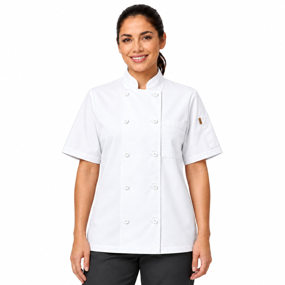 Filipina de chef Red Kap 045 para mujer Blanca, vista frontal con modelo | color:blanca