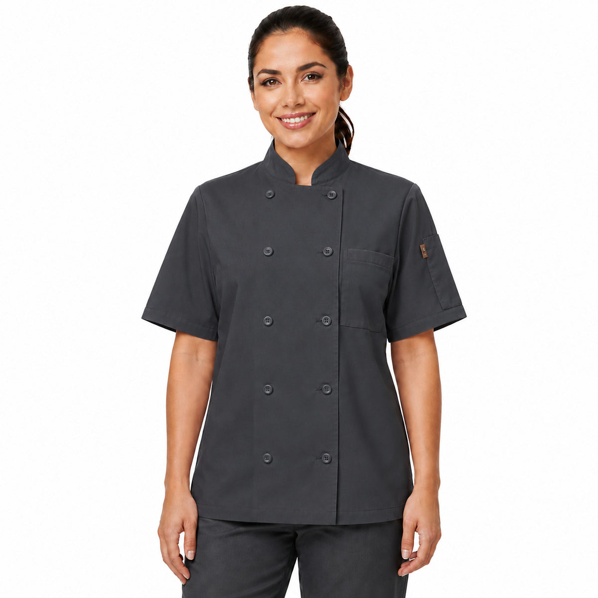 Filipina de chef Red Kap 045 para mujer Gris Oxford, vista frontal con modelo | color:gris-oxford