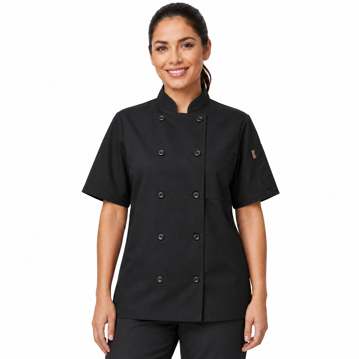 Filipina de chef Red Kap 045 para mujer Negra, vista frontal con modelo | color:negra