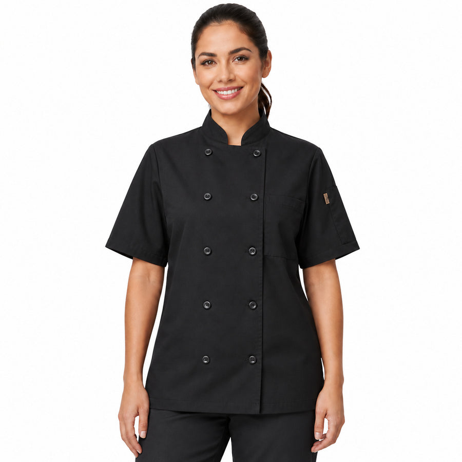Filipina de chef Red Kap 045 para mujer Negra, vista frontal con modelo | color:negra
