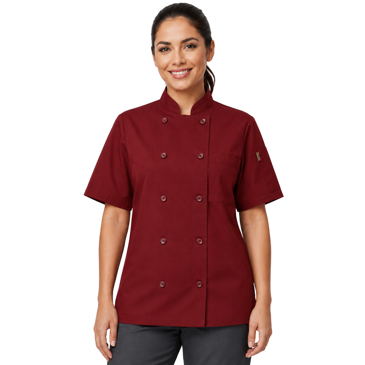 Filipina de chef Red Kap 045 para mujer Roja, vista frontal con modelo | color:roja