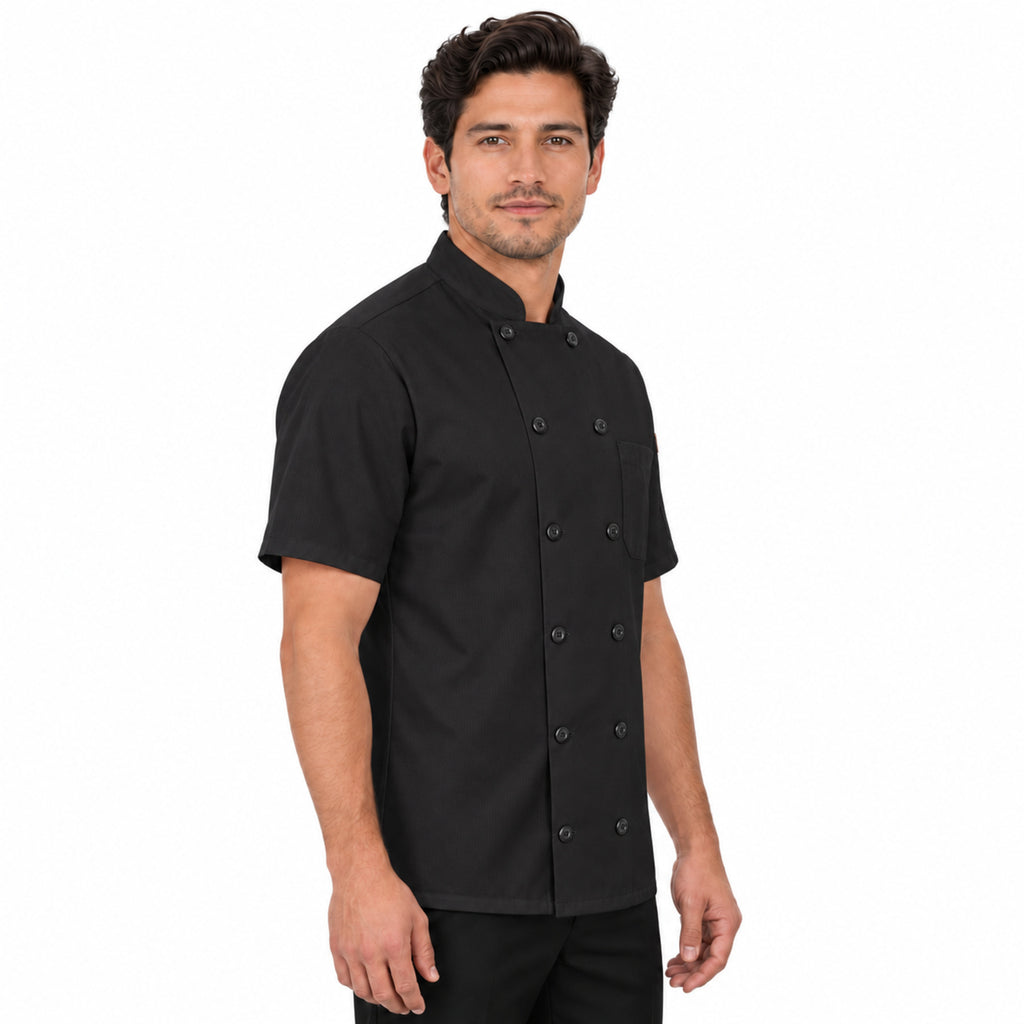 Filipina de chef Red Kap 046X para hombre Negra, perfil derecho con modelo