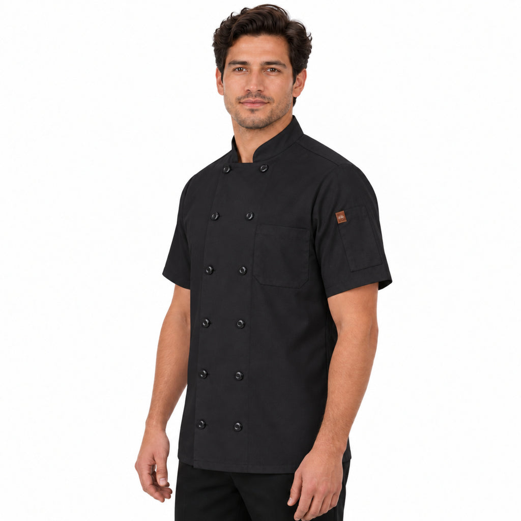 Filipina de chef Red Kap 046X para hombre Negra, perfil izquierdo con modelo