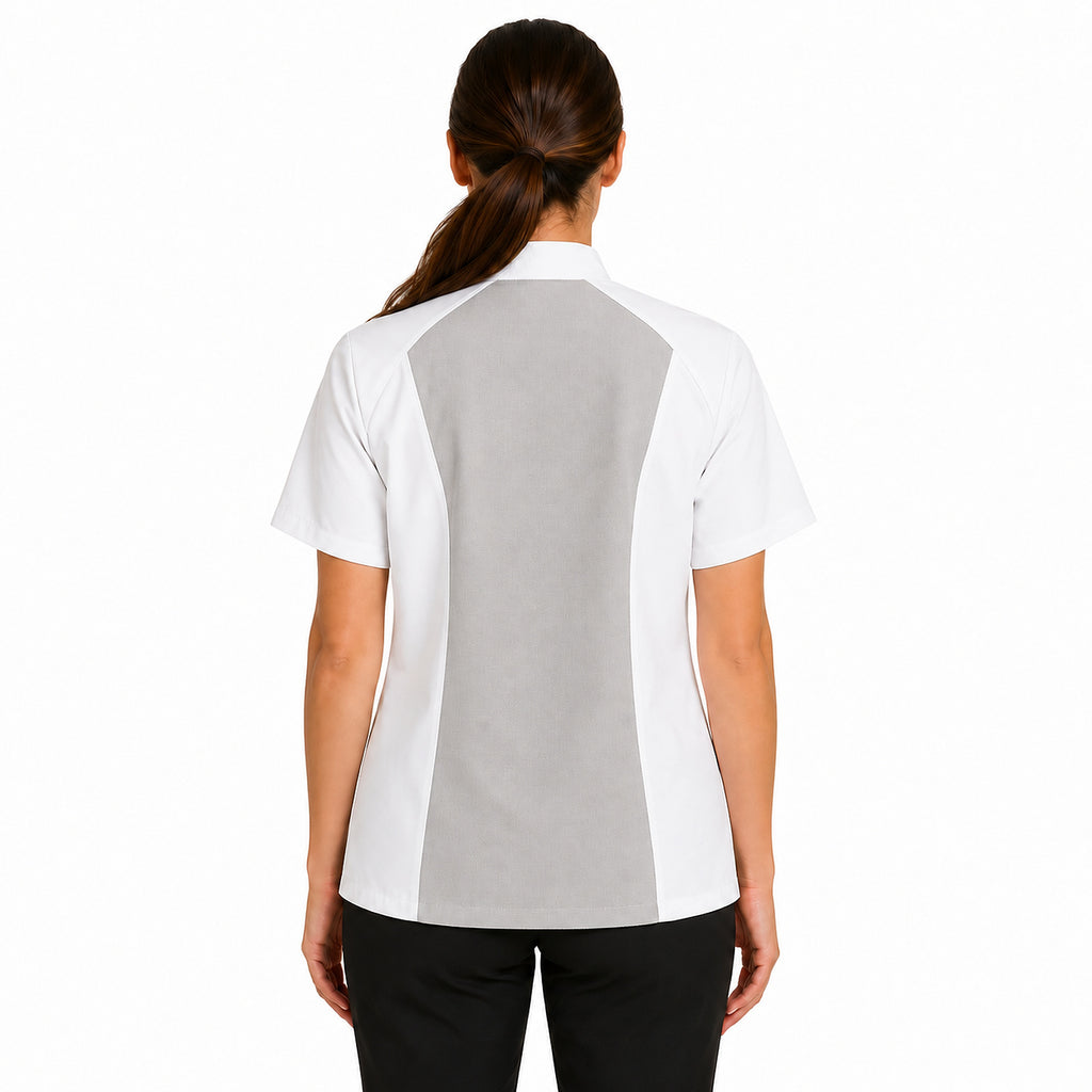 Filipina de chef Red Kap 051W para mujer Blanca, vista posterior con modelo