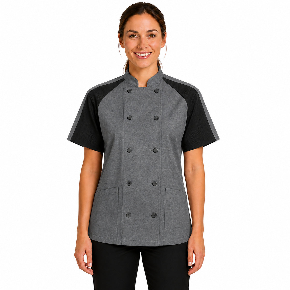 Filipina de chef Red Kap 051W para mujer Gris Oxford, vista frontal con modelo | color:gris-oxford