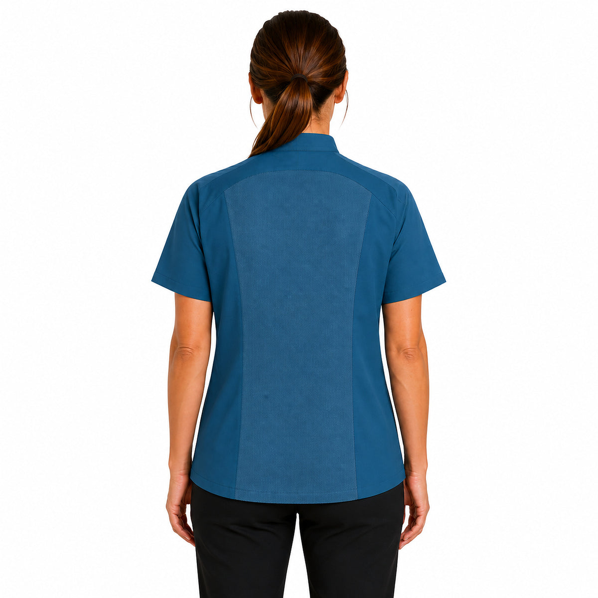 Filipina de chef Red Kap 051W para mujer Teal, vista posterior con modelo | color:teal