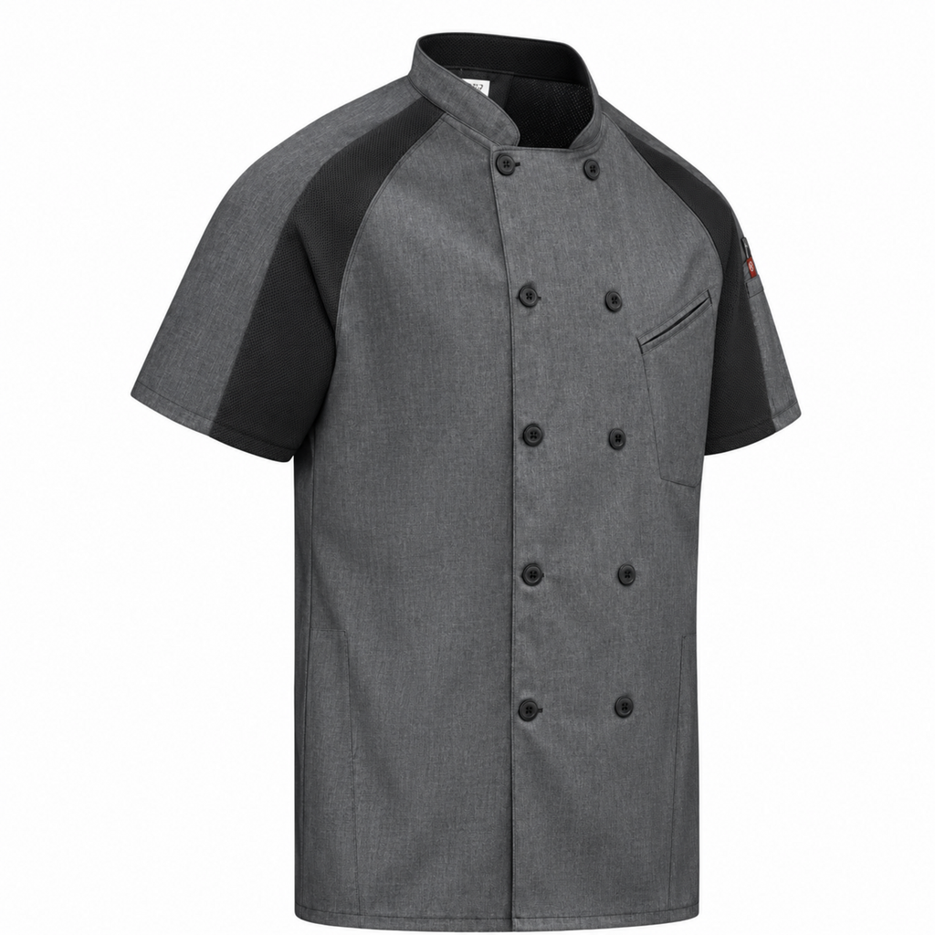Filipina de chef Red Kap 052M para hombre Gris Oxford, prenda en perfil izquierdo