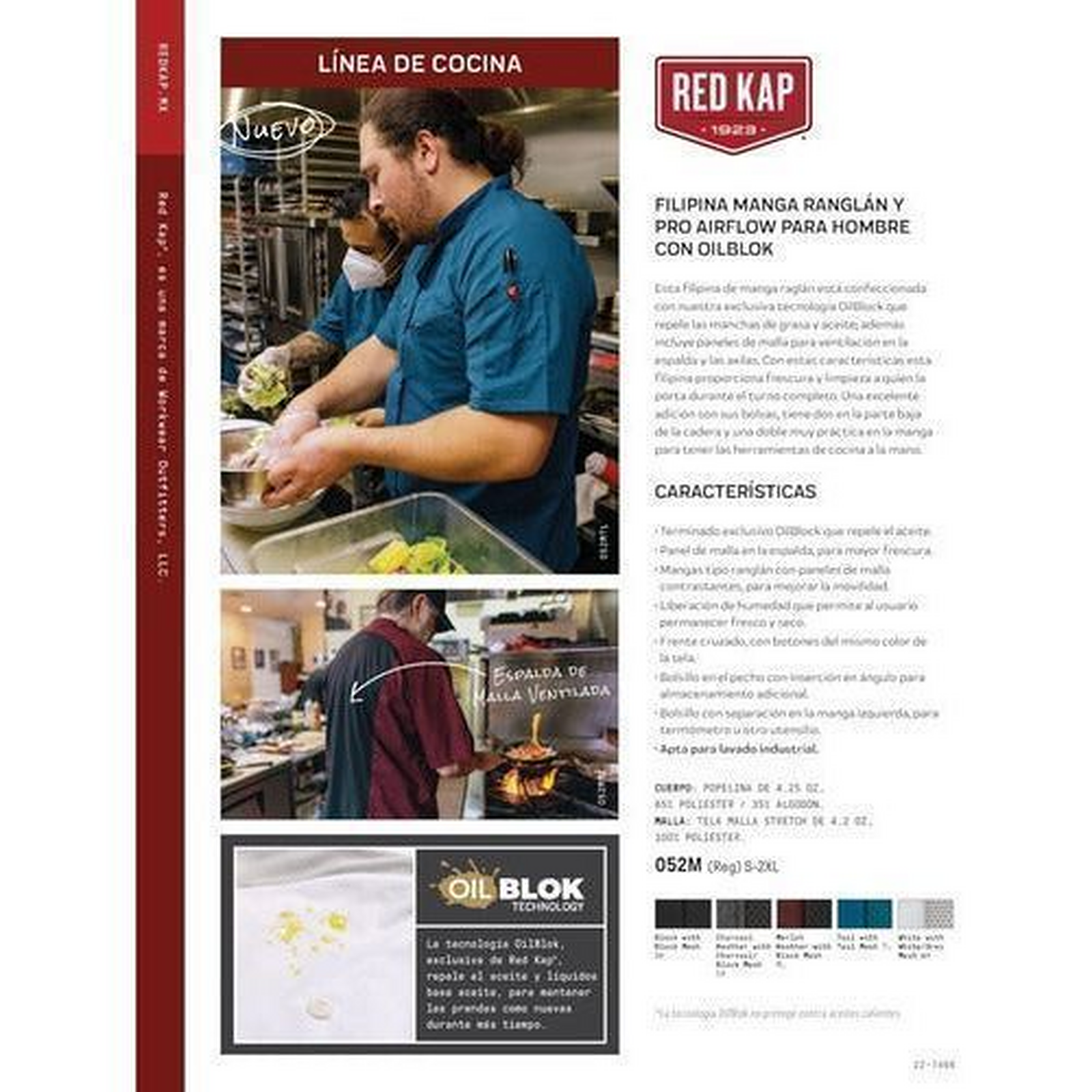 Filipina de chef Red Kap 052M para hombre Vino, ficha técnica | color:vino