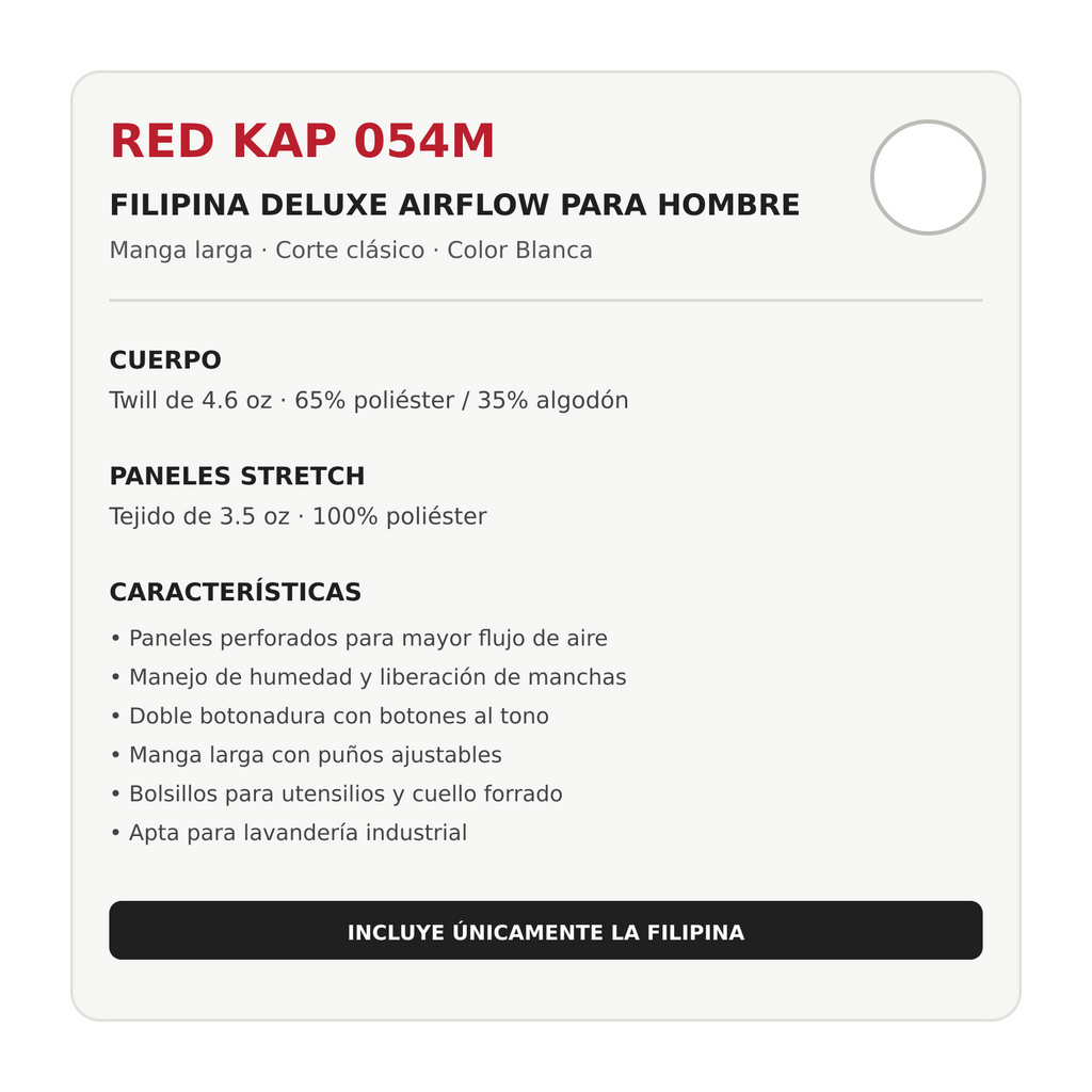 Filipina de chef Red Kap 054M para hombre Blanca, ficha técnica