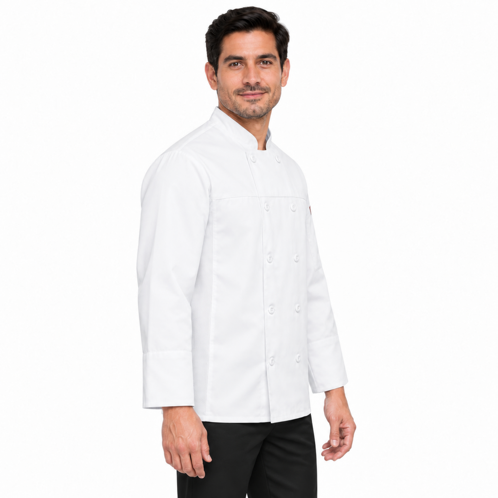 Filipina de chef Red Kap 054M para hombre Blanca, perfil izquierdo