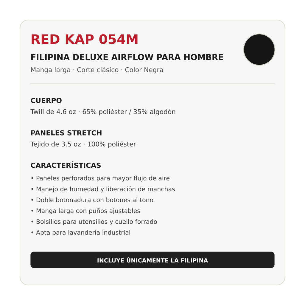 Filipina de chef Red Kap 054M para hombre Negra, ficha técnica