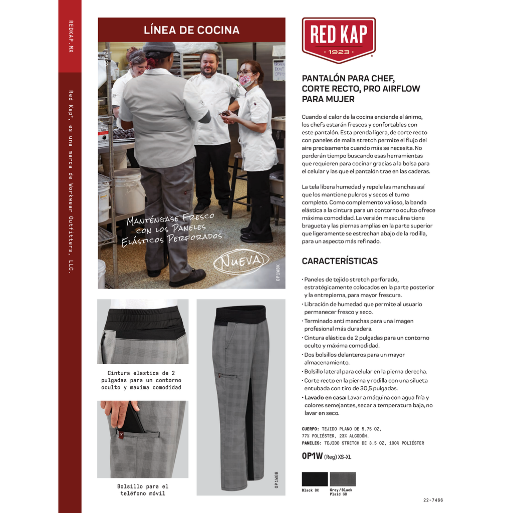 Pantalón de chef Red Kap 0P1W para mujer Negro, ficha técnica