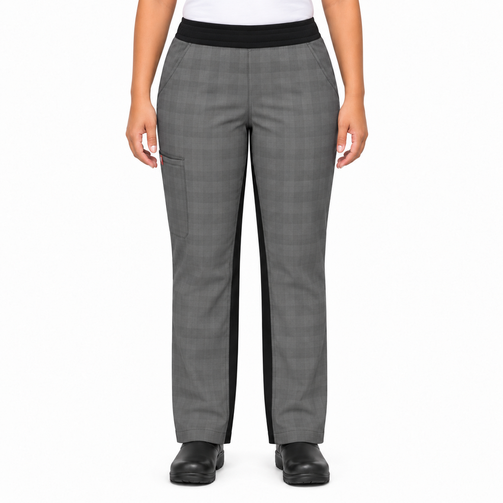 Pantalón de chef Red Kap 0P1W para mujer Cuadros Gris/Negro, vista frontal en modelo de talla regular