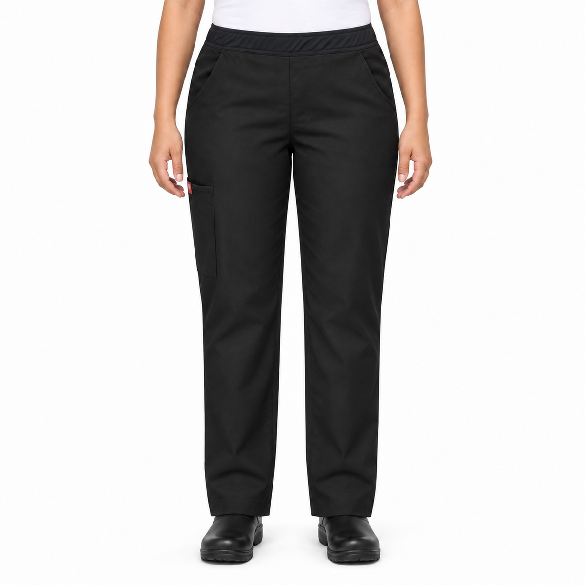 Pantalón de chef Red Kap 0P1W para mujer Negro, vista frontal en modelo de talla regular | color:negro