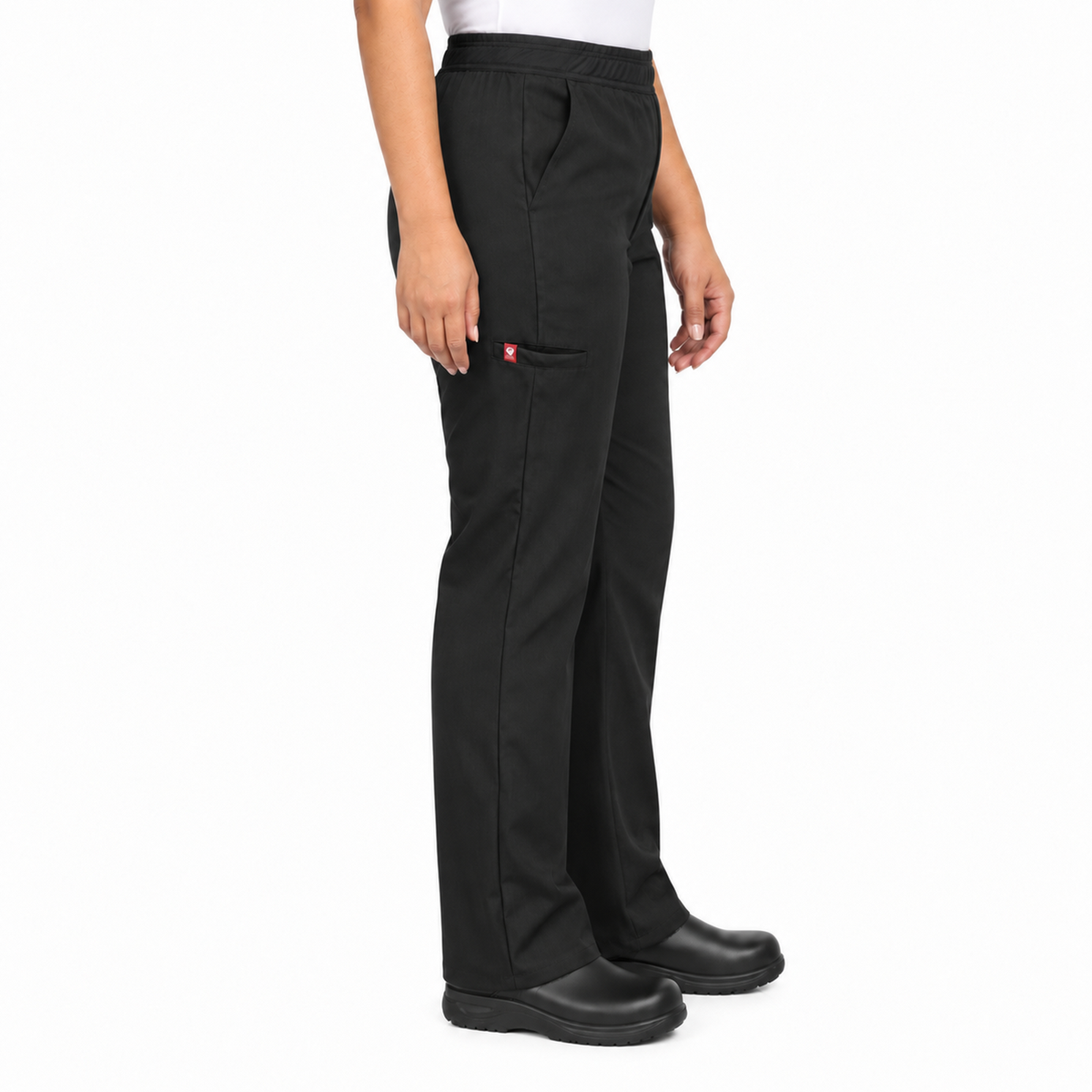 Pantalón de chef Red Kap 0P1W para mujer Negro, perfil derecho en modelo de talla regular | color:negro