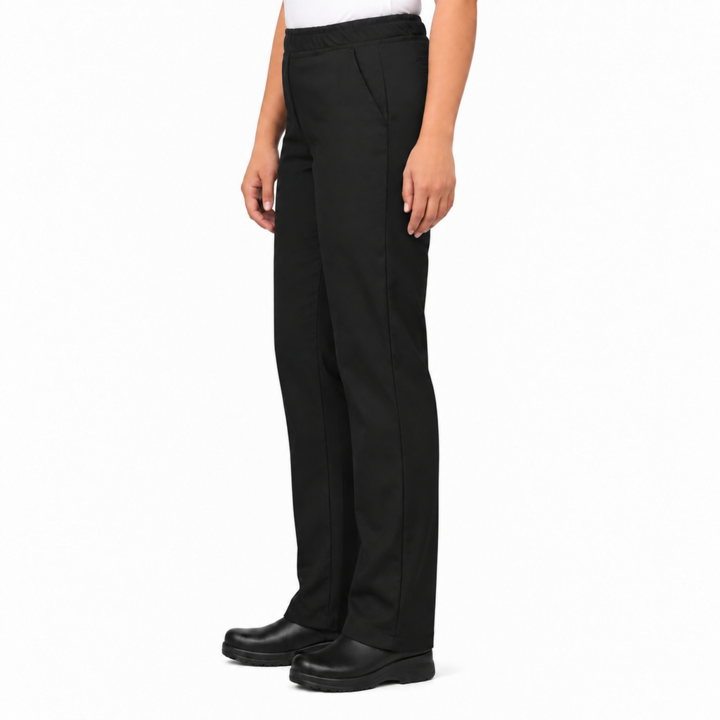 Pantalón de chef Red Kap 0P1W para mujer Negro, perfil izquierdo en modelo de talla regular