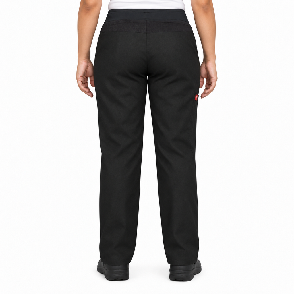 Pantalón de chef Red Kap 0P1W para mujer Negro, vista posterior en modelo de talla regular