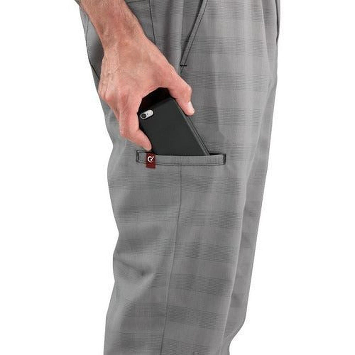 Pantalón de chef Red Kap 0P4M para hombre Cuadros Gris/Negro, detalle del bolsillo para celular | color:cuadros-gris-negro