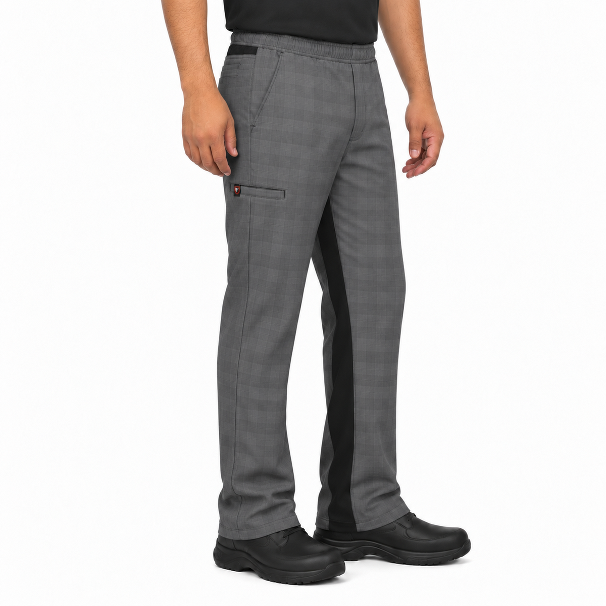 Pantalón de chef Red Kap 0P4M para hombre Cuadros Gris/Negro, perfil derecho en modelo de talla regular | color:cuadros-gris-negro
