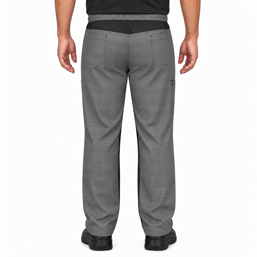 Pantalón de chef Red Kap 0P4M para hombre Cuadros Gris/Negro, vista posterior en modelo de talla regular