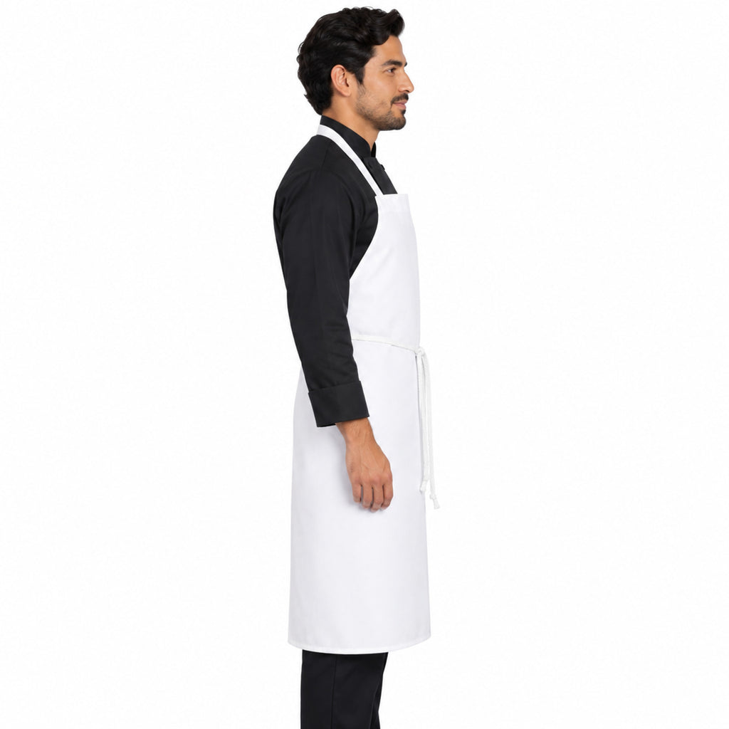 Delantal largo con peto Red Kap 1430 Blanco, perfil derecho con modelo