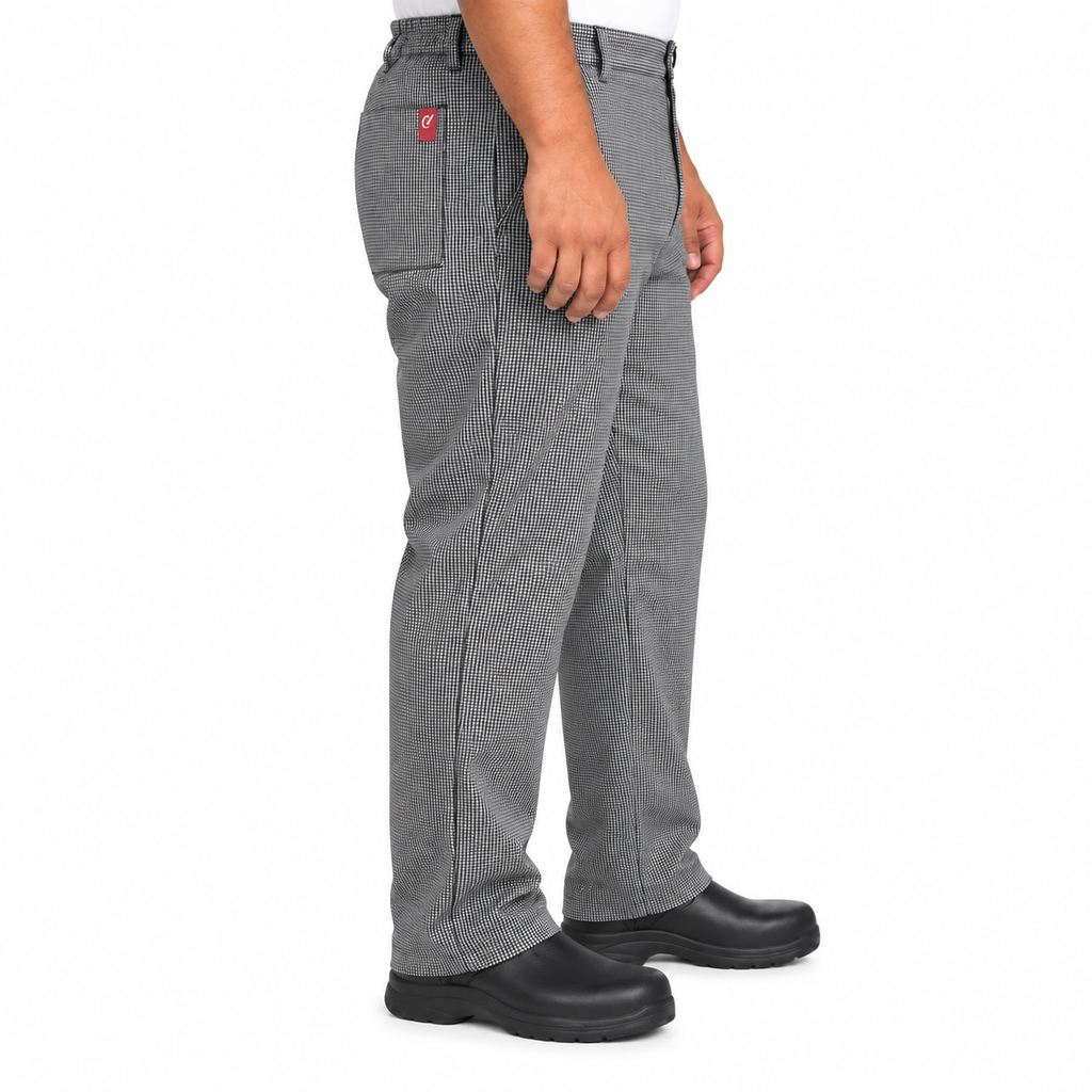 Pantalón chef Red Kap 2020 para hombre color Mascota, perfil derecho con bolsa de parche y etiqueta