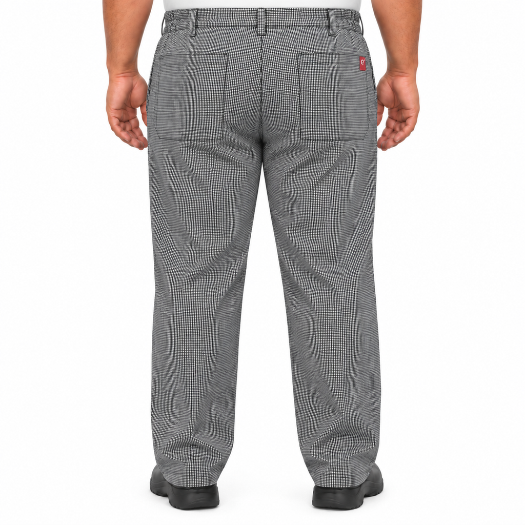 Pantalón chef Red Kap 2020 para hombre color Mascota, vista posterior con bolsas de parche y etiqueta