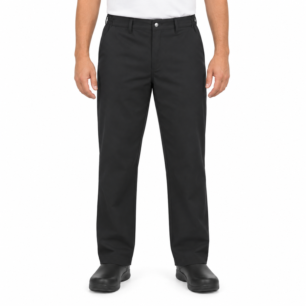 Pantalón chef Red Kap 2020 para hombre negro, vista frontal en modelo talla regular