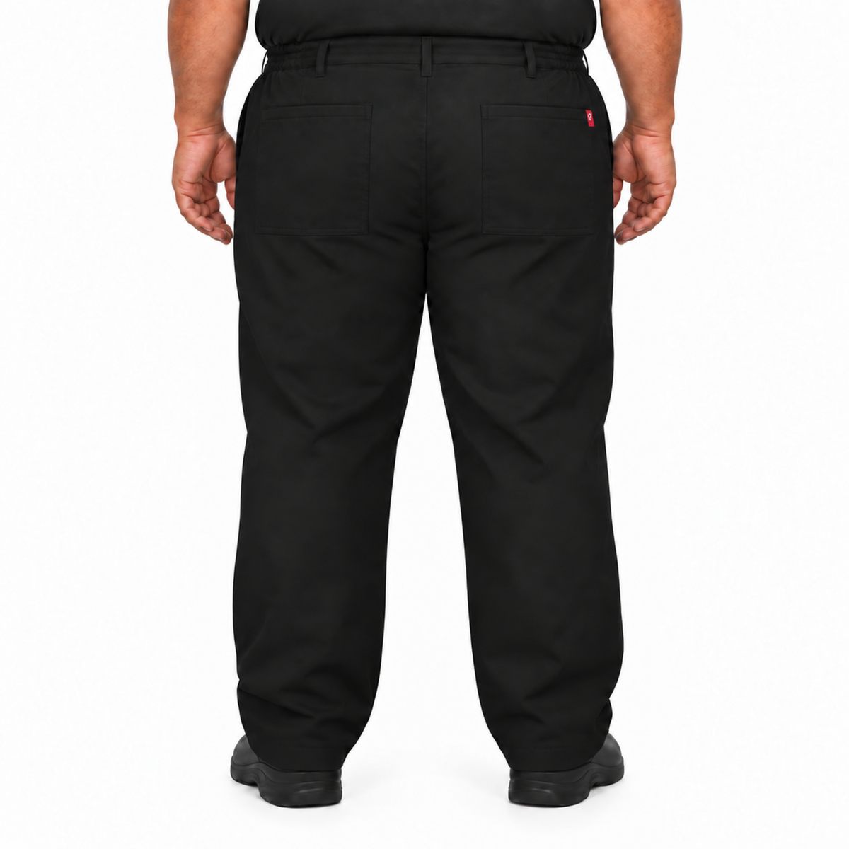 Pantalón chef Red Kap 2020 para hombre negro, vista posterior con bolsas de parche y etiqueta | color:negro
