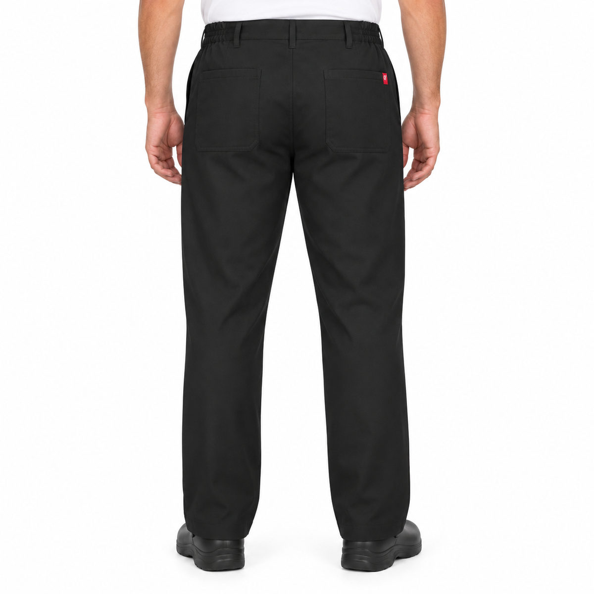 Pantalón chef Red Kap 2020 para hombre negro, vista posterior con bolsas de parche y etiqueta | color:negro