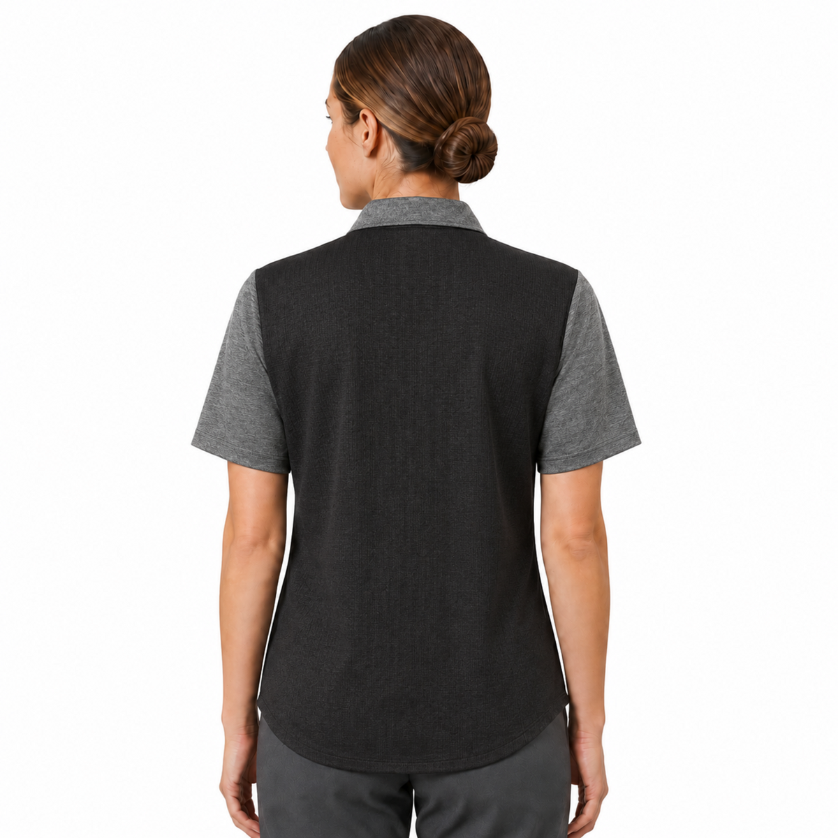 Blusa de cocina Red Kap 501W para mujer gris oxford, vista posterior en modelo | color:gris-oxford