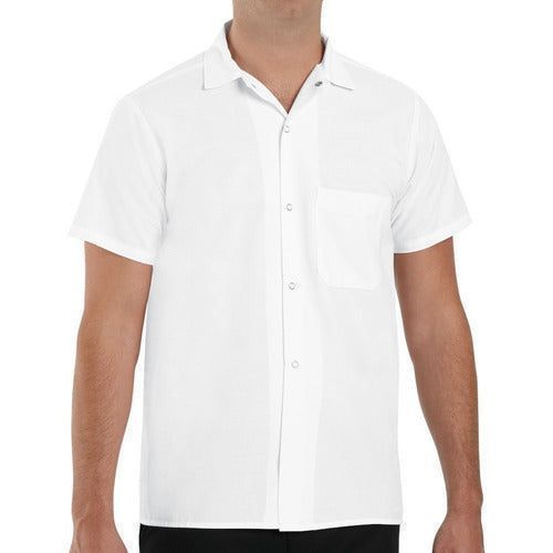 Camisa de cocina Red Kap 5020 para hombre blanca, detalle frontal en modelo | color:blanca